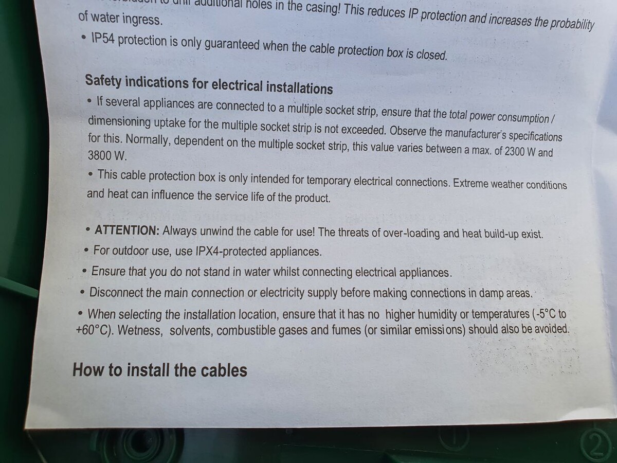 Electraline Art. 300180 Safety Note