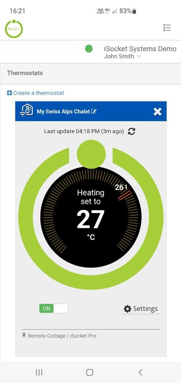 iSocket Thermostat in Android app